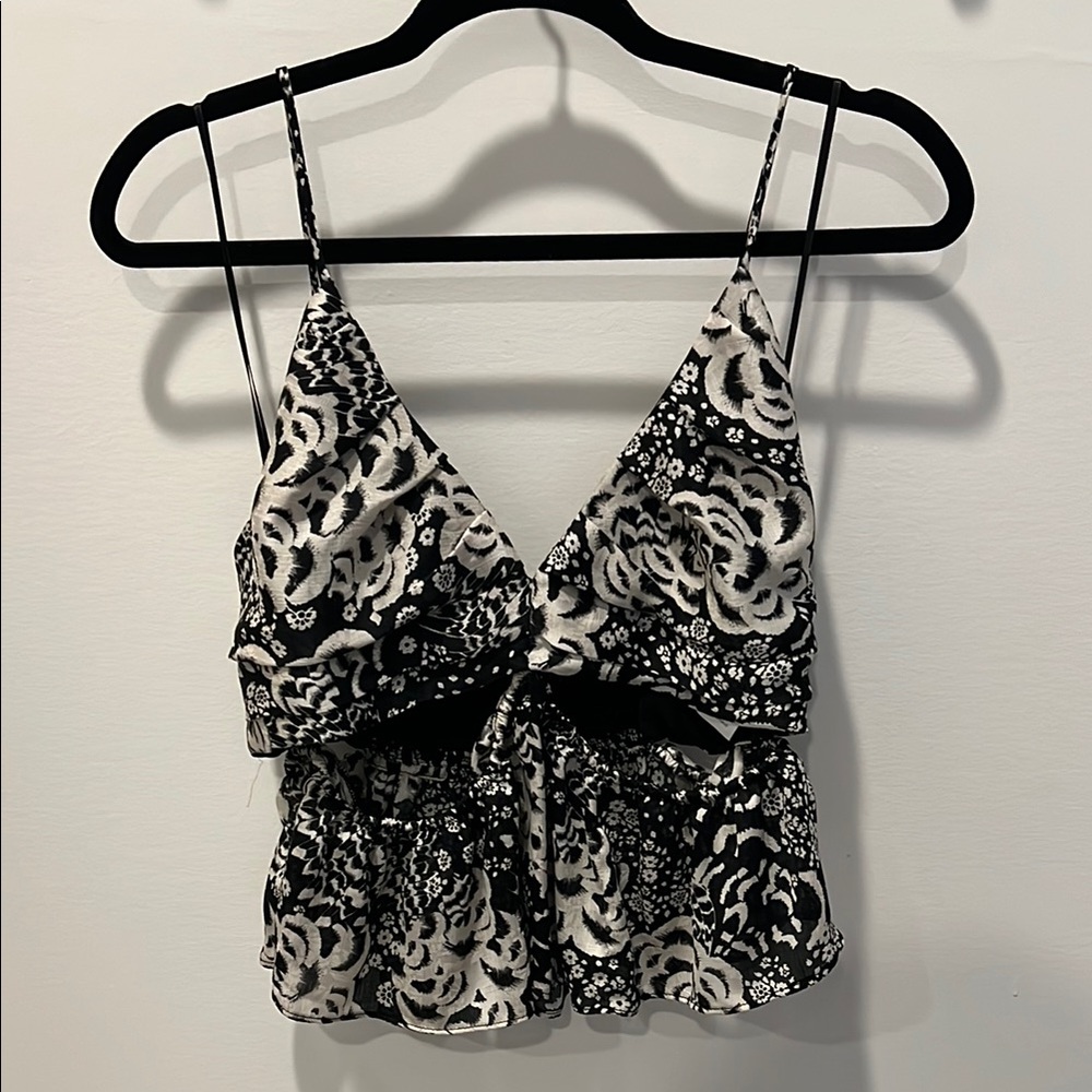 Zara Black and White pattern blouse with cutouts